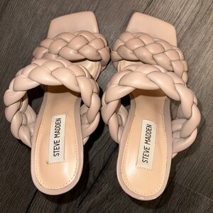 Cream and tan Steve Madden heeled sandals